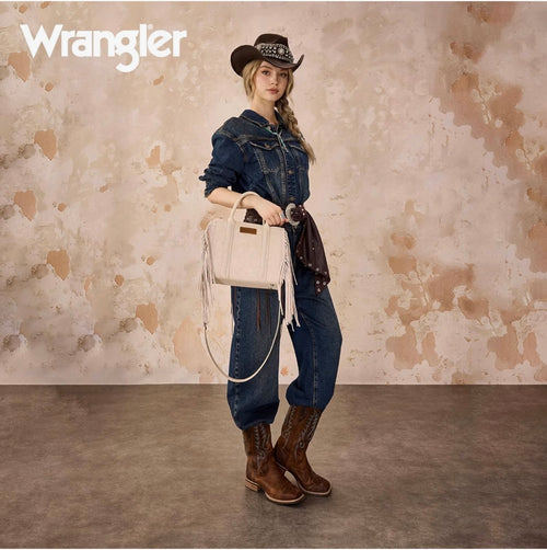 Bolso de mano con flecos para mujer, bolso de hombro occidental con bolsillos funcionales para estilo vaquera