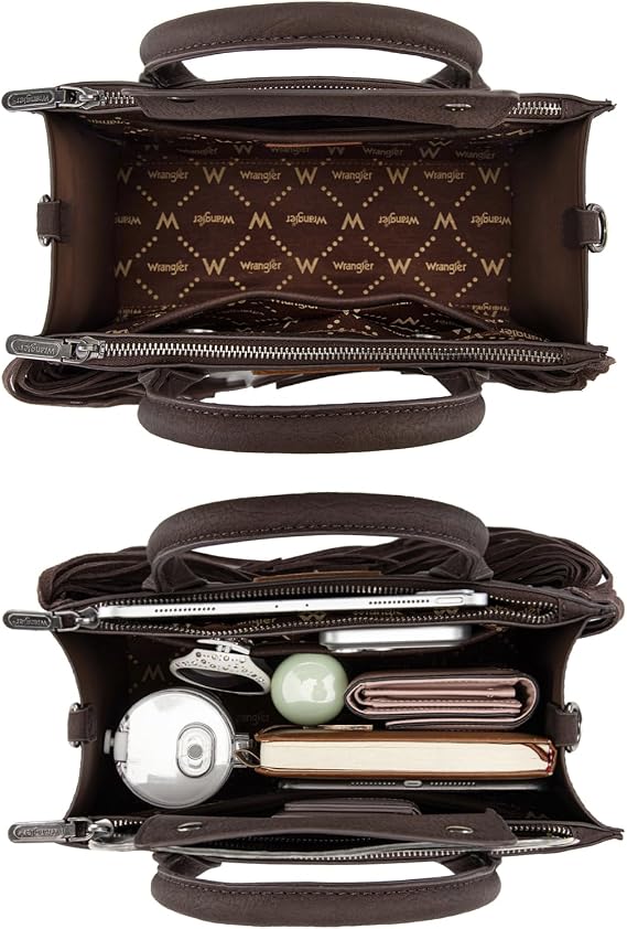 Bolso de mano con flecos para mujer, bolso de hombro occidental con bolsillos funcionales para estilo vaquera