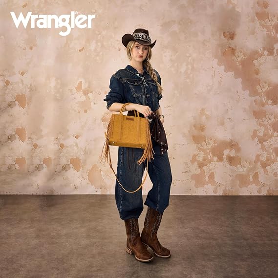 Bolso de mano con flecos para mujer, bolso de hombro occidental con bolsillos funcionales para estilo vaquera