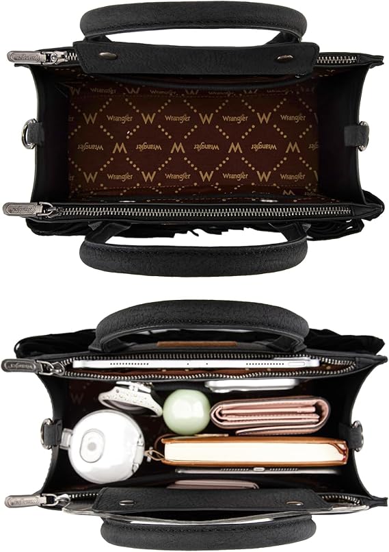 Bolso de mano con flecos para mujer, bolso de hombro occidental con bolsillos funcionales para estilo vaquera