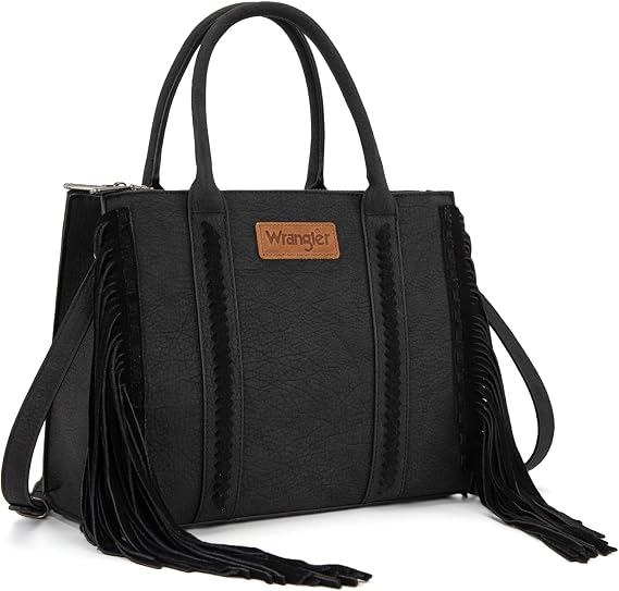 Bolso de mano con flecos para mujer, bolso de hombro occidental con bolsillos funcionales para estilo vaquera